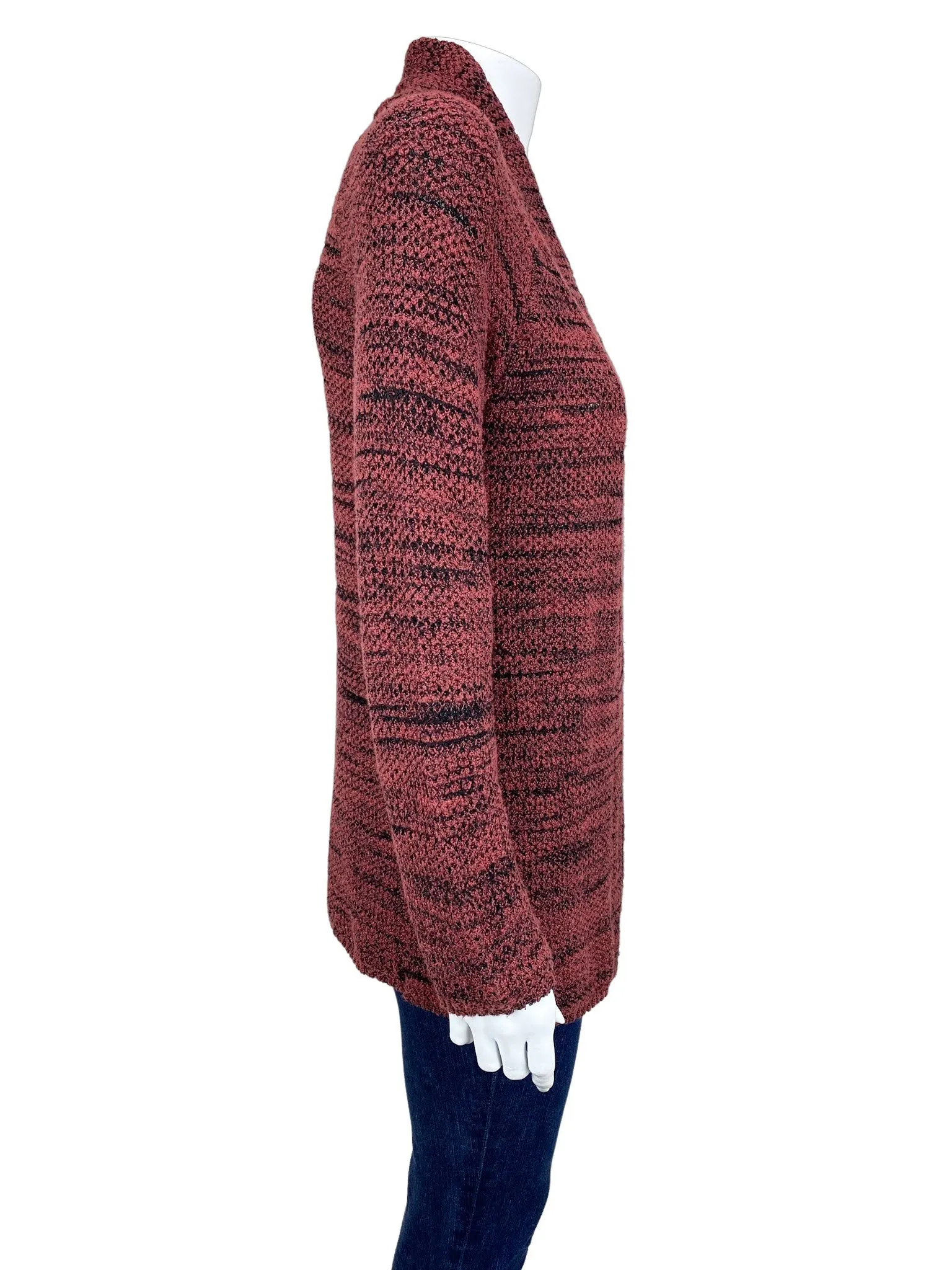 Nic Zoe, Women's Boucle Open Cardigan Sweater, Deep Rose/Black, Size M
