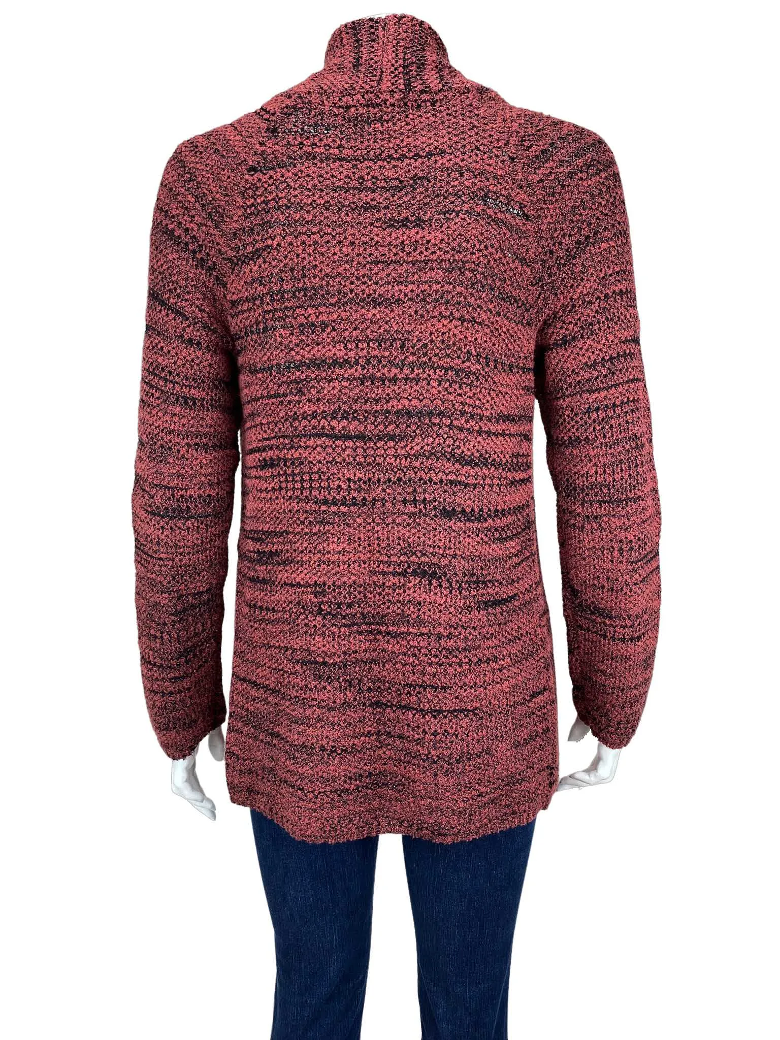 Nic Zoe, Women's Boucle Open Cardigan Sweater, Deep Rose/Black, Size M