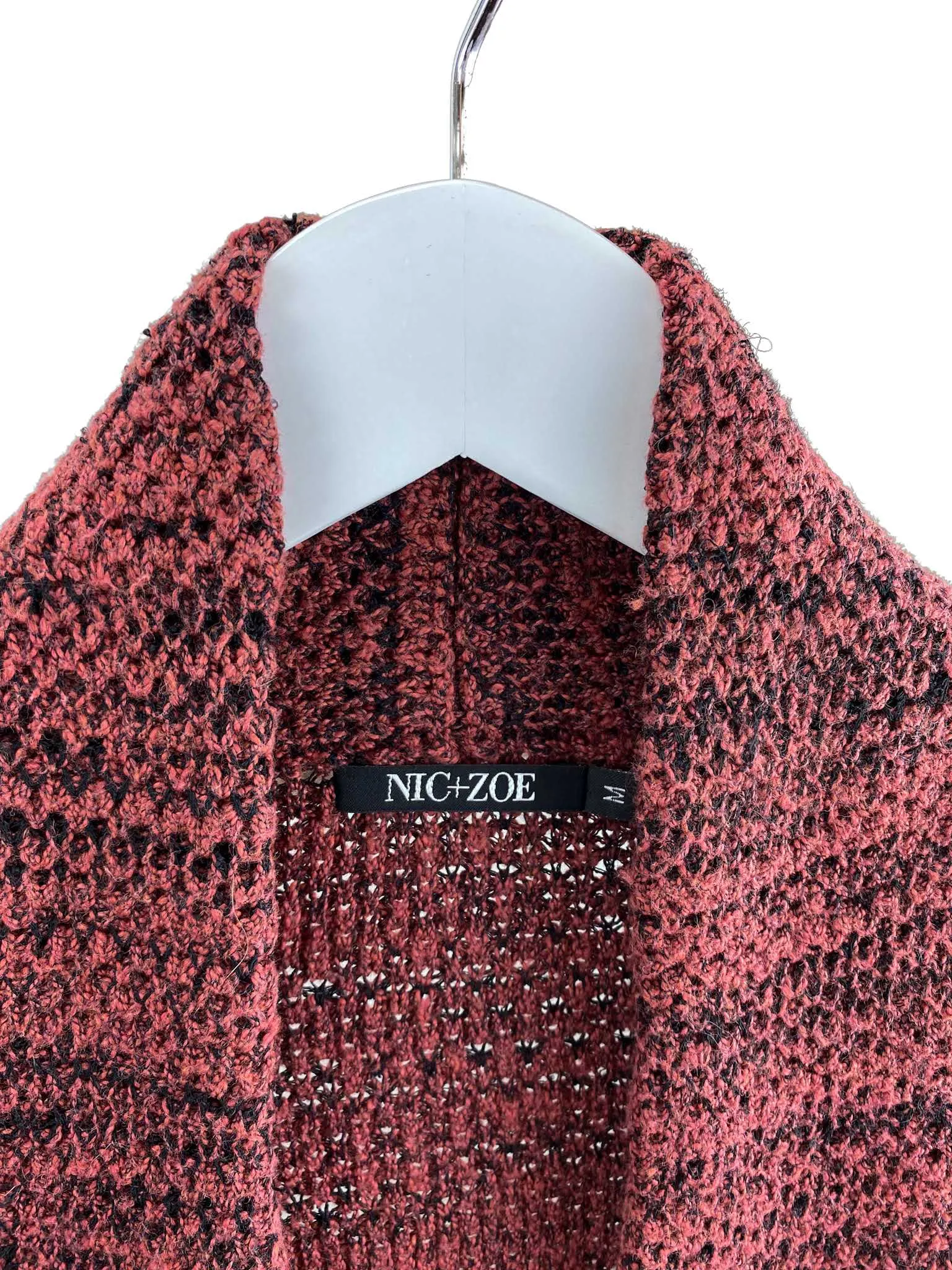 Nic Zoe, Women's Boucle Open Cardigan Sweater, Deep Rose/Black, Size M