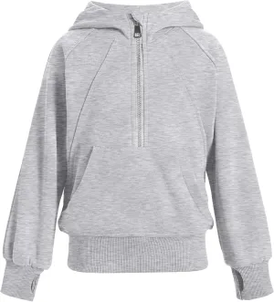 OBEEII Little Girls Sweatshirt Fleece Long Sleeve Zip Up Hoodies Half Zipper Sweatshirt with Pockets Fall Winter Pullover Top