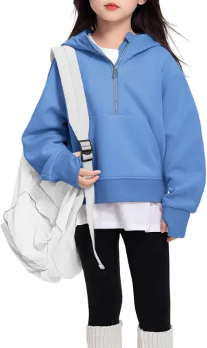 OBEEII Little Girls Sweatshirt Fleece Long Sleeve Zip Up Hoodies Half Zipper Sweatshirt with Pockets Fall Winter Pullover Top