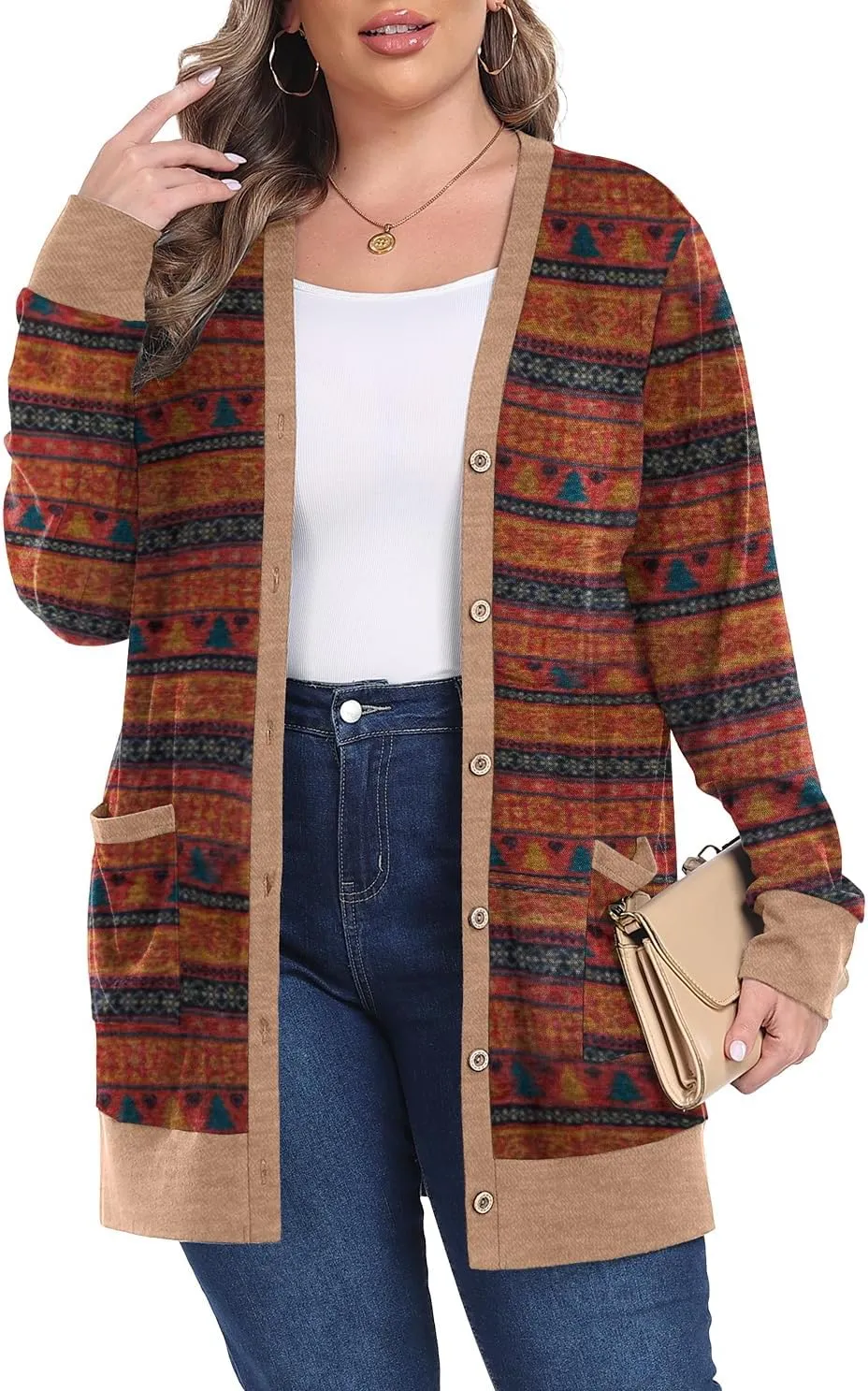 OLRIK Plus Size Sweater for Women Lightweight Long Sleeve Buttons Down Cardigans Casual Jacket Coat with Pockets