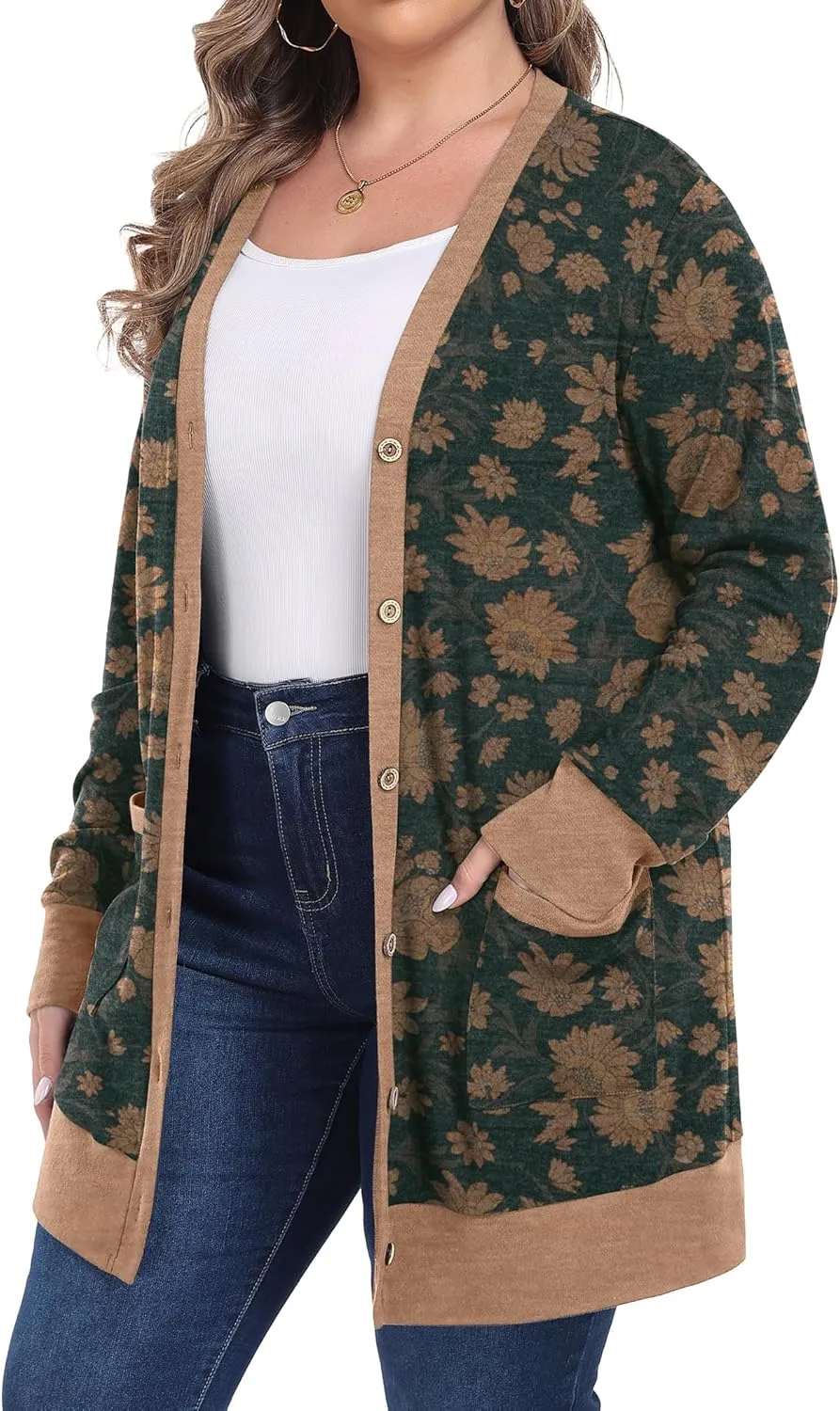 OLRIK Plus Size Sweater for Women Lightweight Long Sleeve Buttons Down Cardigans Casual Jacket Coat with Pockets