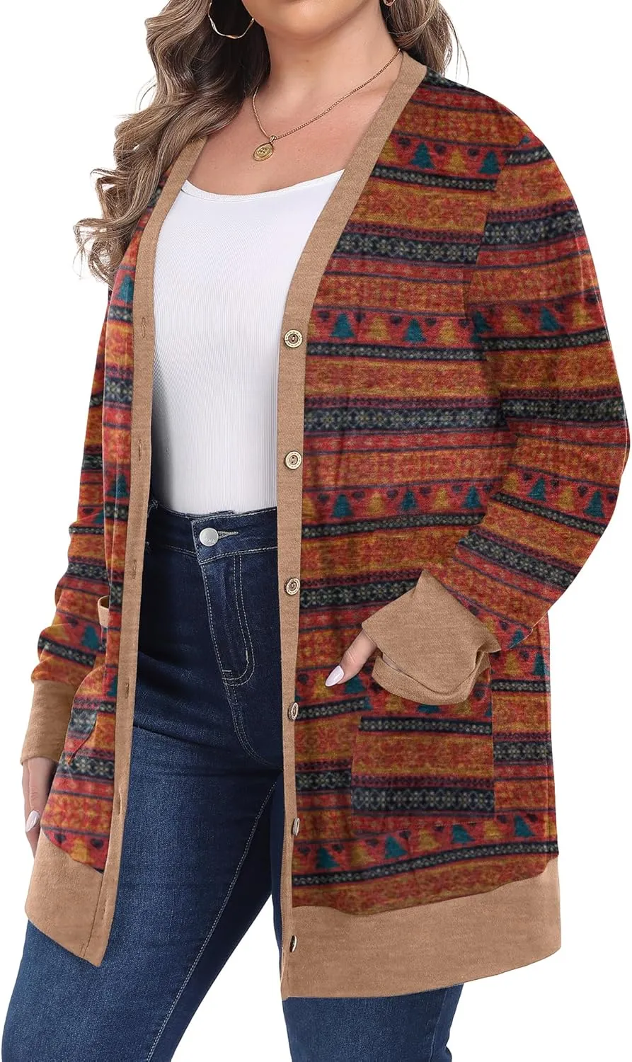 OLRIK Plus Size Sweater for Women Lightweight Long Sleeve Buttons Down Cardigans Casual Jacket Coat with Pockets
