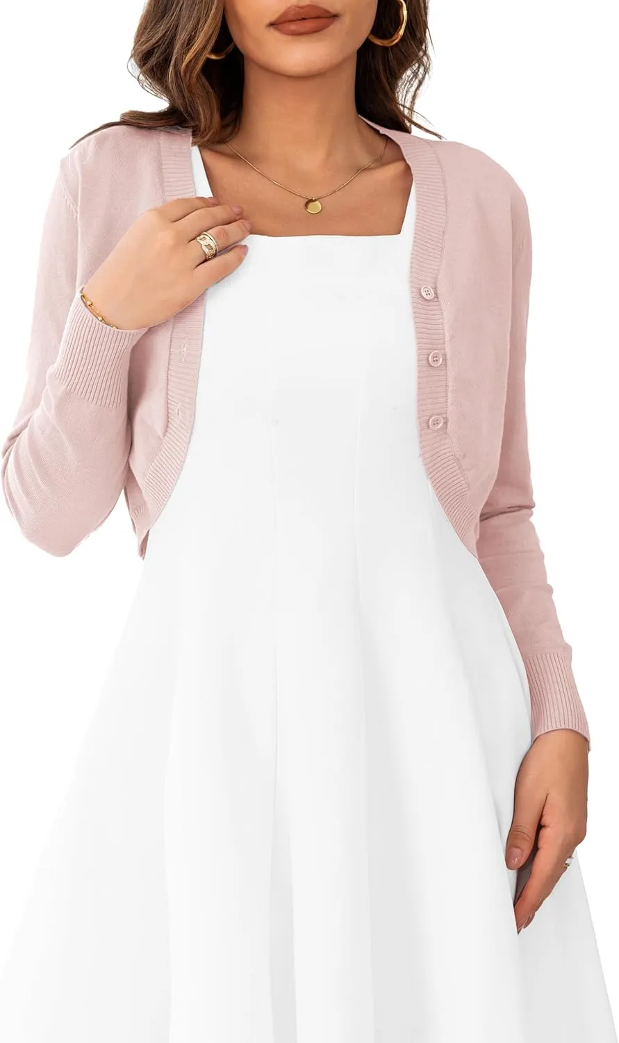 OmicGot Women's Long Sleeve Cropped Cardigan Sweaters Open Front Bolero Shrug for Dresses S-XL