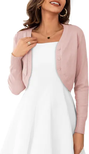 OmicGot Women's Long Sleeve Cropped Cardigan Sweaters Open Front Bolero Shrug for Dresses S-XL