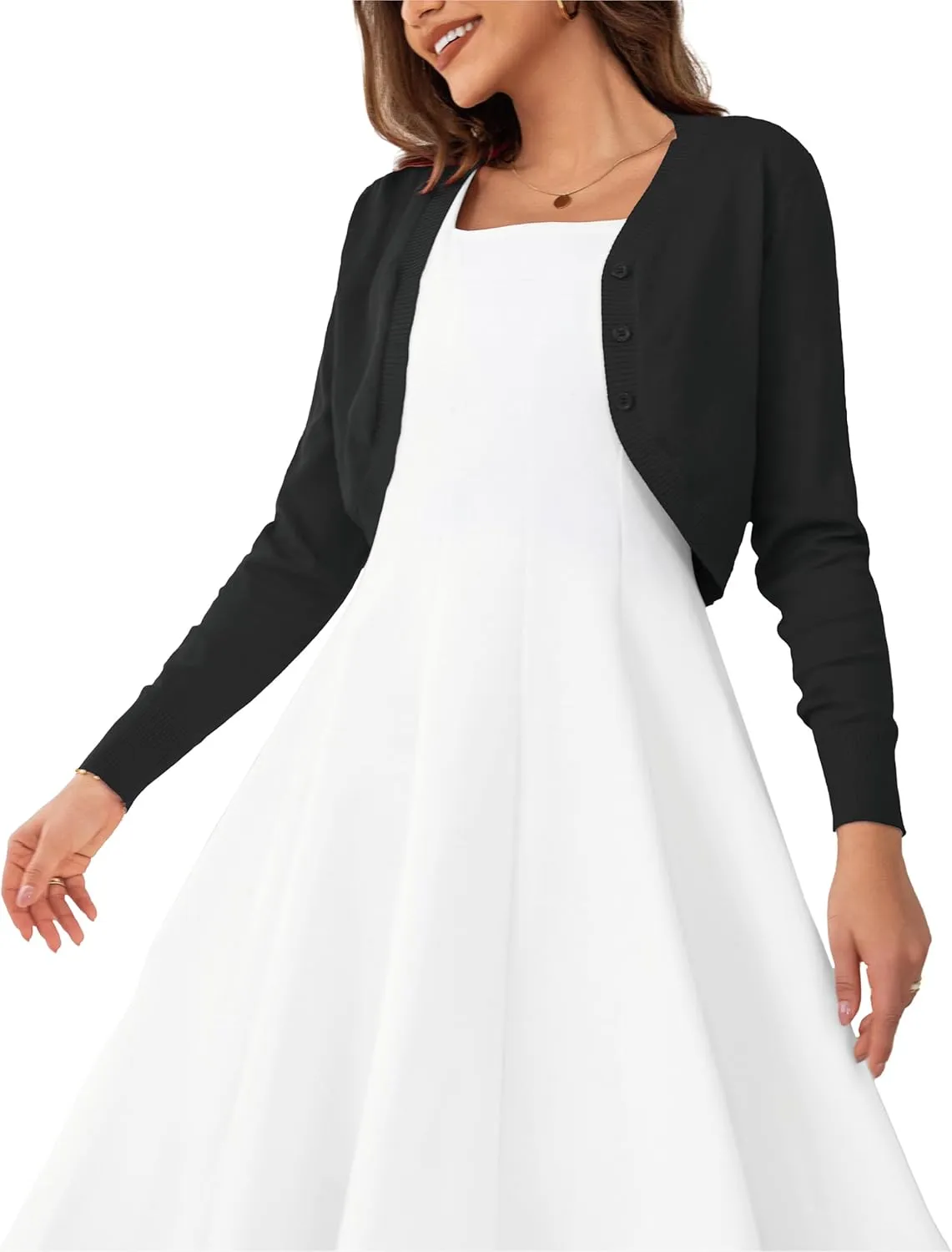 OmicGot Women's Long Sleeve Cropped Cardigan Sweaters Open Front Bolero Shrug for Dresses S-XL