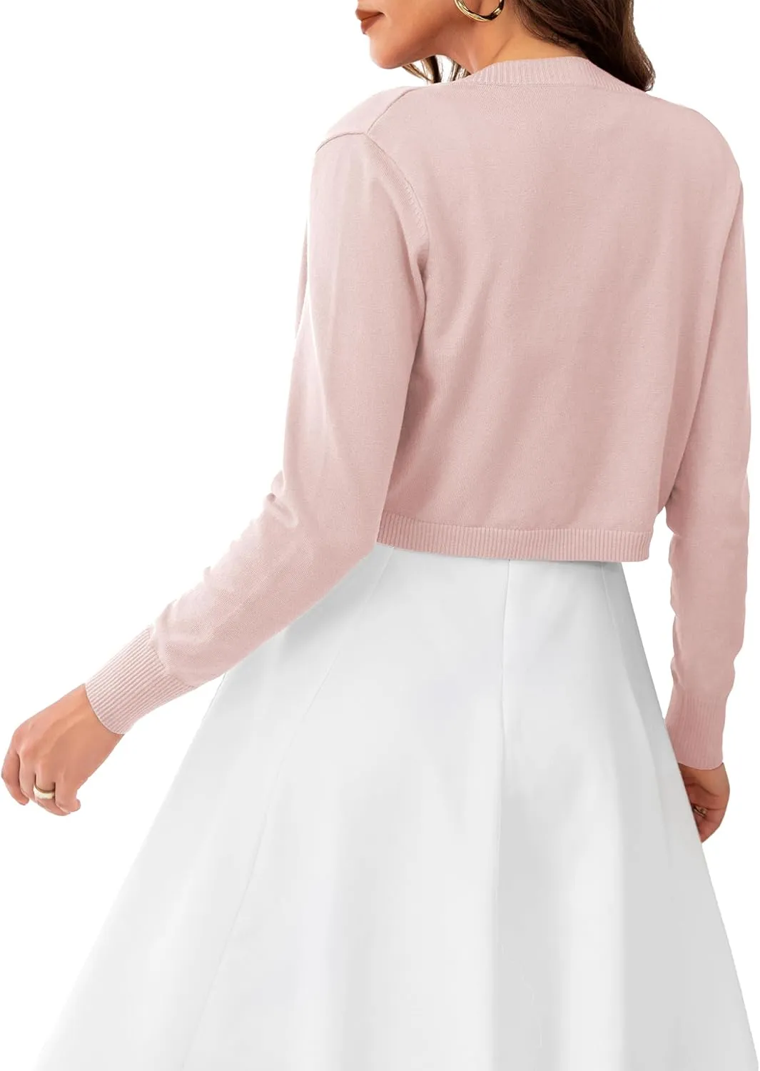 OmicGot Women's Long Sleeve Cropped Cardigan Sweaters Open Front Bolero Shrug for Dresses S-XL