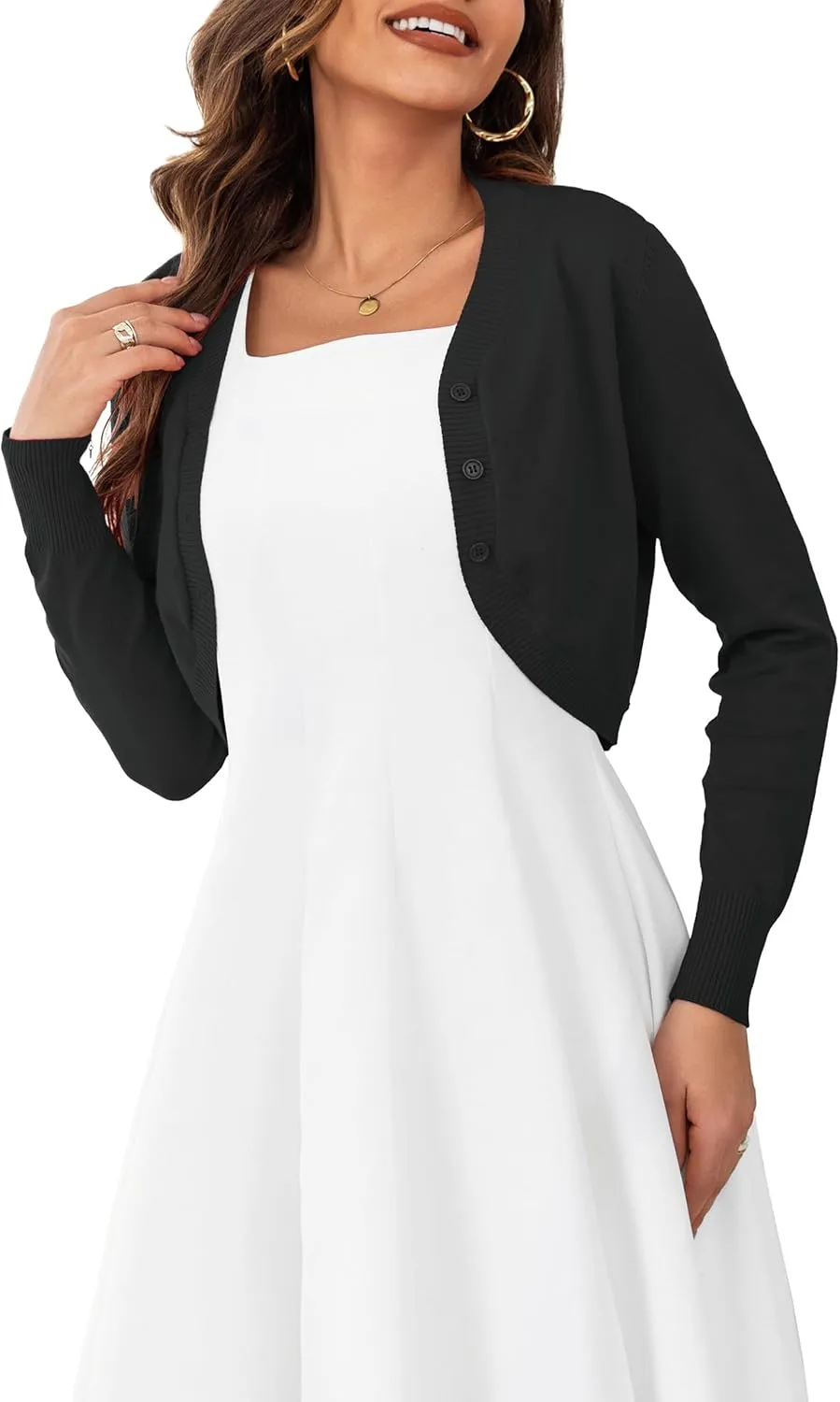 OmicGot Women's Long Sleeve Cropped Cardigan Sweaters Open Front Bolero Shrug for Dresses S-XL