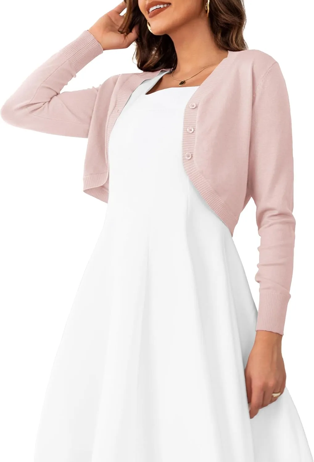 OmicGot Women's Long Sleeve Cropped Cardigan Sweaters Open Front Bolero Shrug for Dresses S-XL