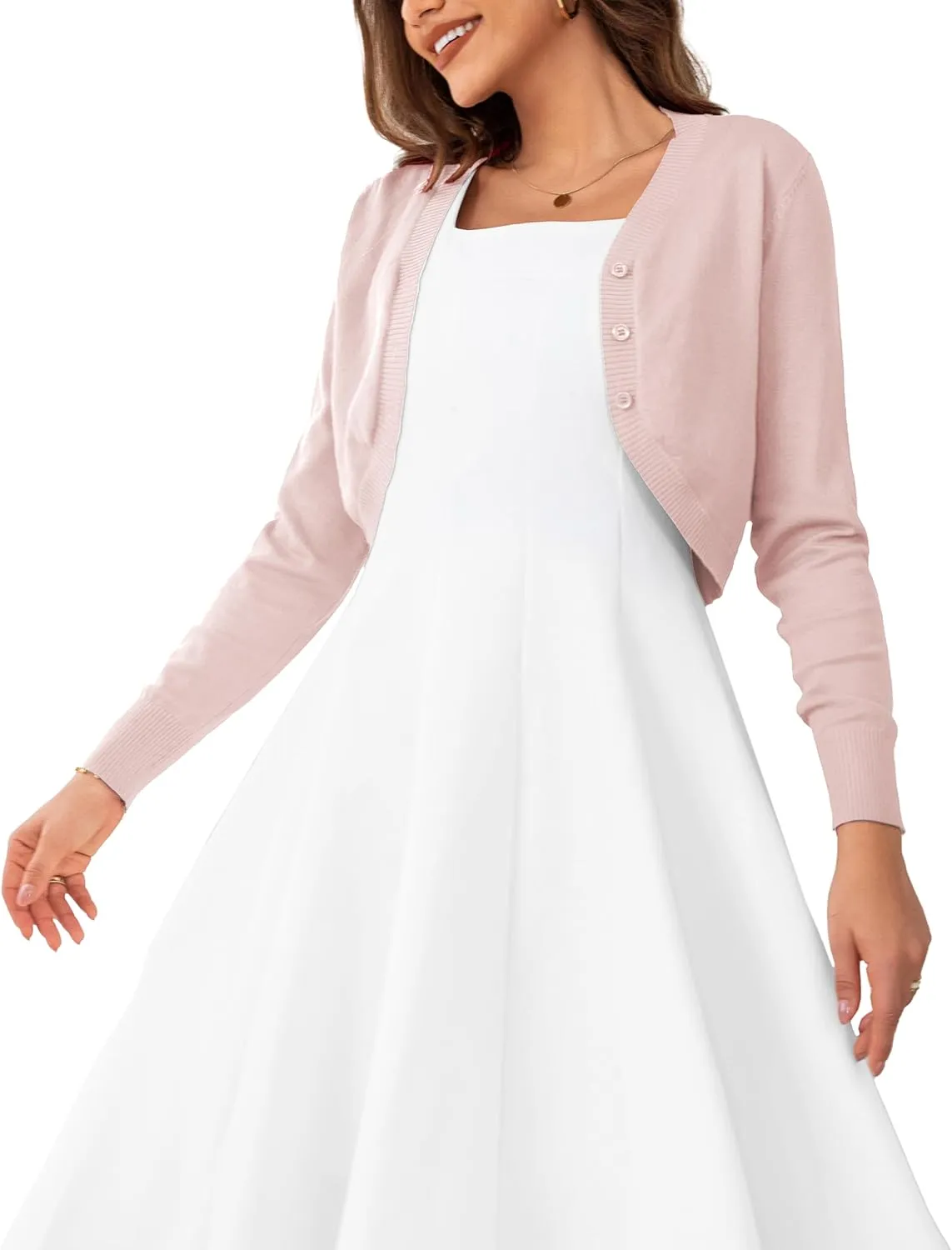 OmicGot Women's Long Sleeve Cropped Cardigan Sweaters Open Front Bolero Shrug for Dresses S-XL