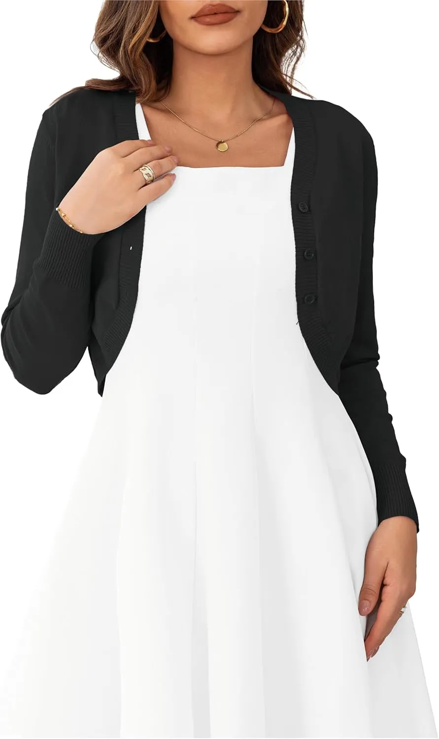 OmicGot Women's Long Sleeve Cropped Cardigan Sweaters Open Front Bolero Shrug for Dresses S-XL