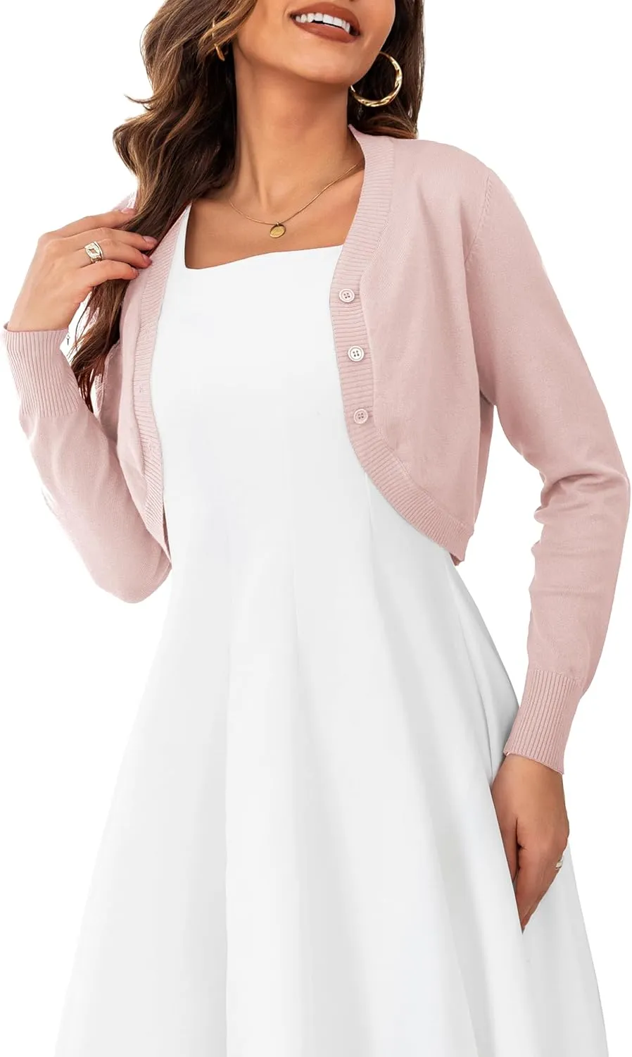 OmicGot Women's Long Sleeve Cropped Cardigan Sweaters Open Front Bolero Shrug for Dresses S-XL