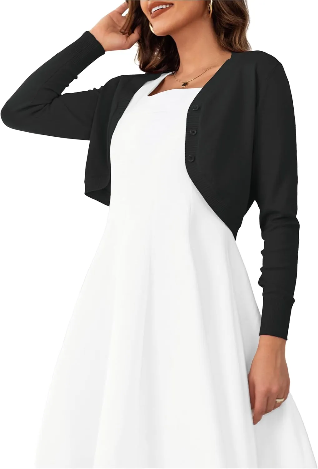 OmicGot Women's Long Sleeve Cropped Cardigan Sweaters Open Front Bolero Shrug for Dresses S-XL
