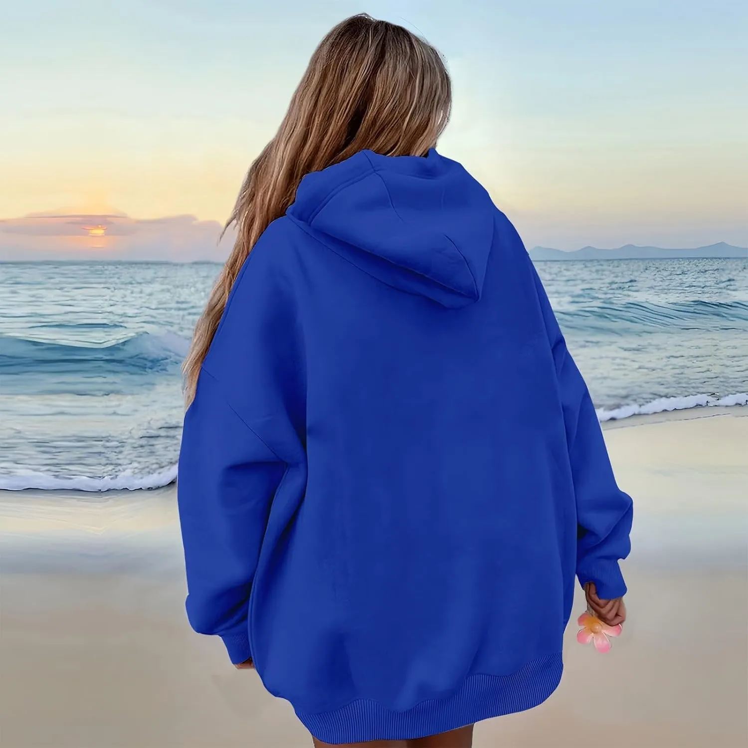 Oversized Hoodies for Women Fleece Plain Hooded Sweatshirts with Pocket Casual Long Sleeve Pullover Sweaters Y2k Tops
