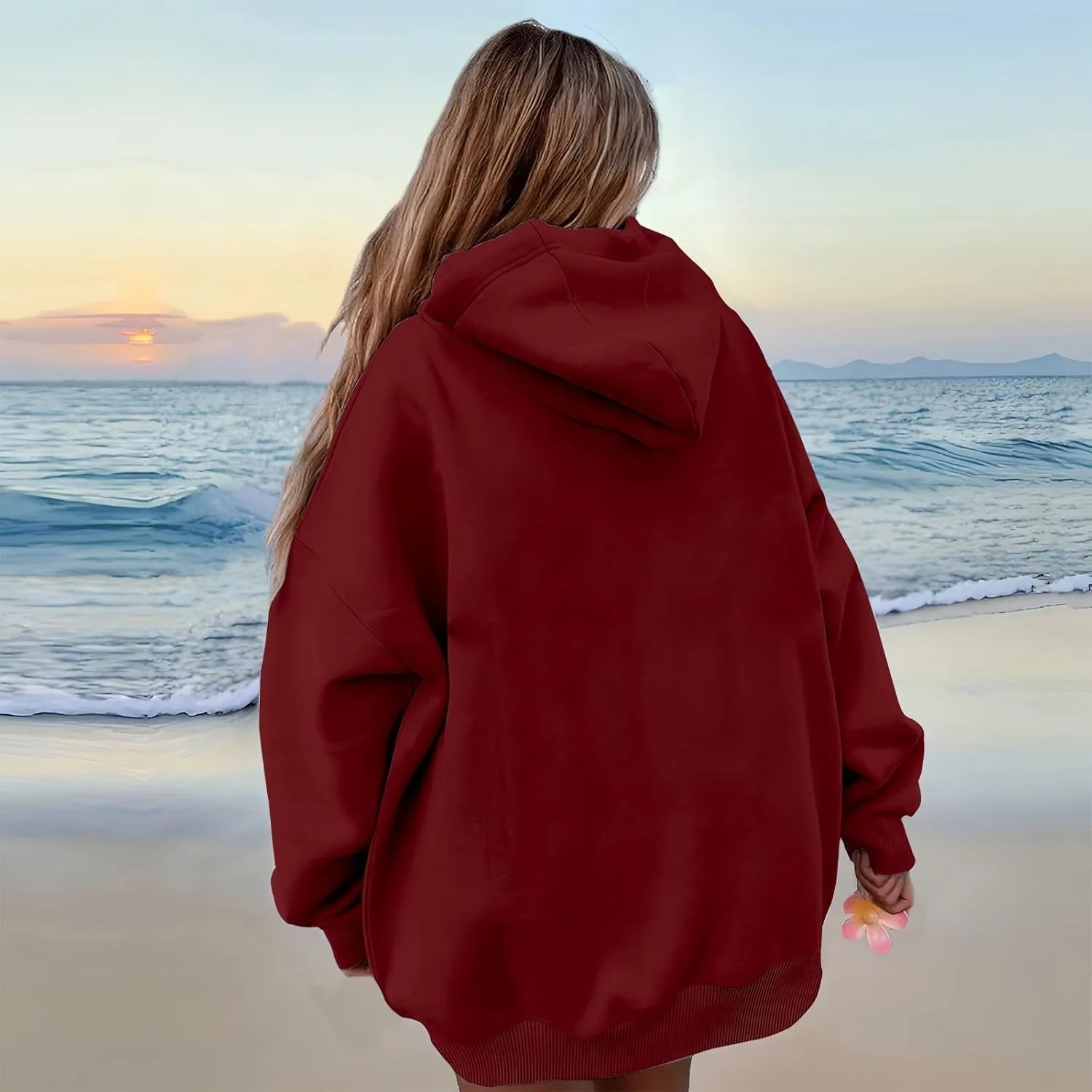 Oversized Hoodies for Women Fleece Plain Hooded Sweatshirts with Pocket Casual Long Sleeve Pullover Sweaters Y2k Tops