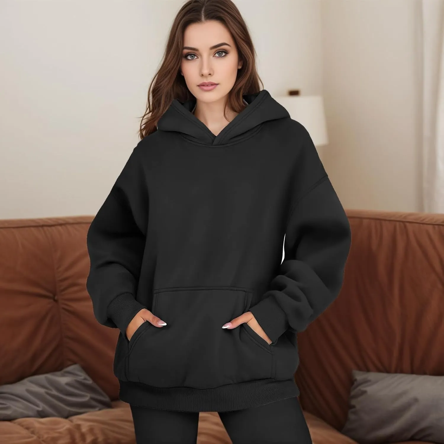 Oversized Hoodies for Women Fleece Plus Size Sweatshirts with Pocket Casual Pullover Tops Fall Winter Outfits