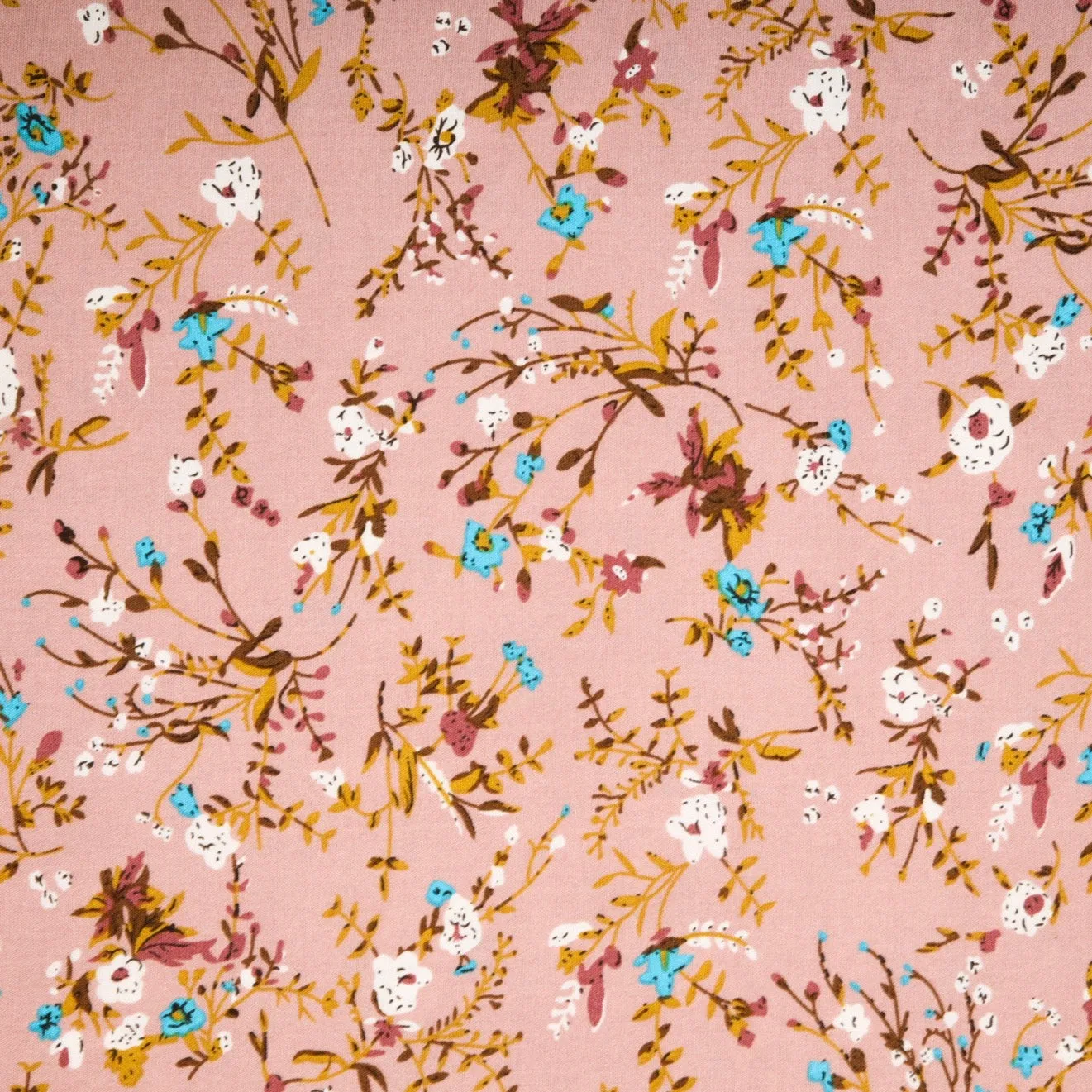 Peach Pink Ditsy Floral Print Rayon Fabric