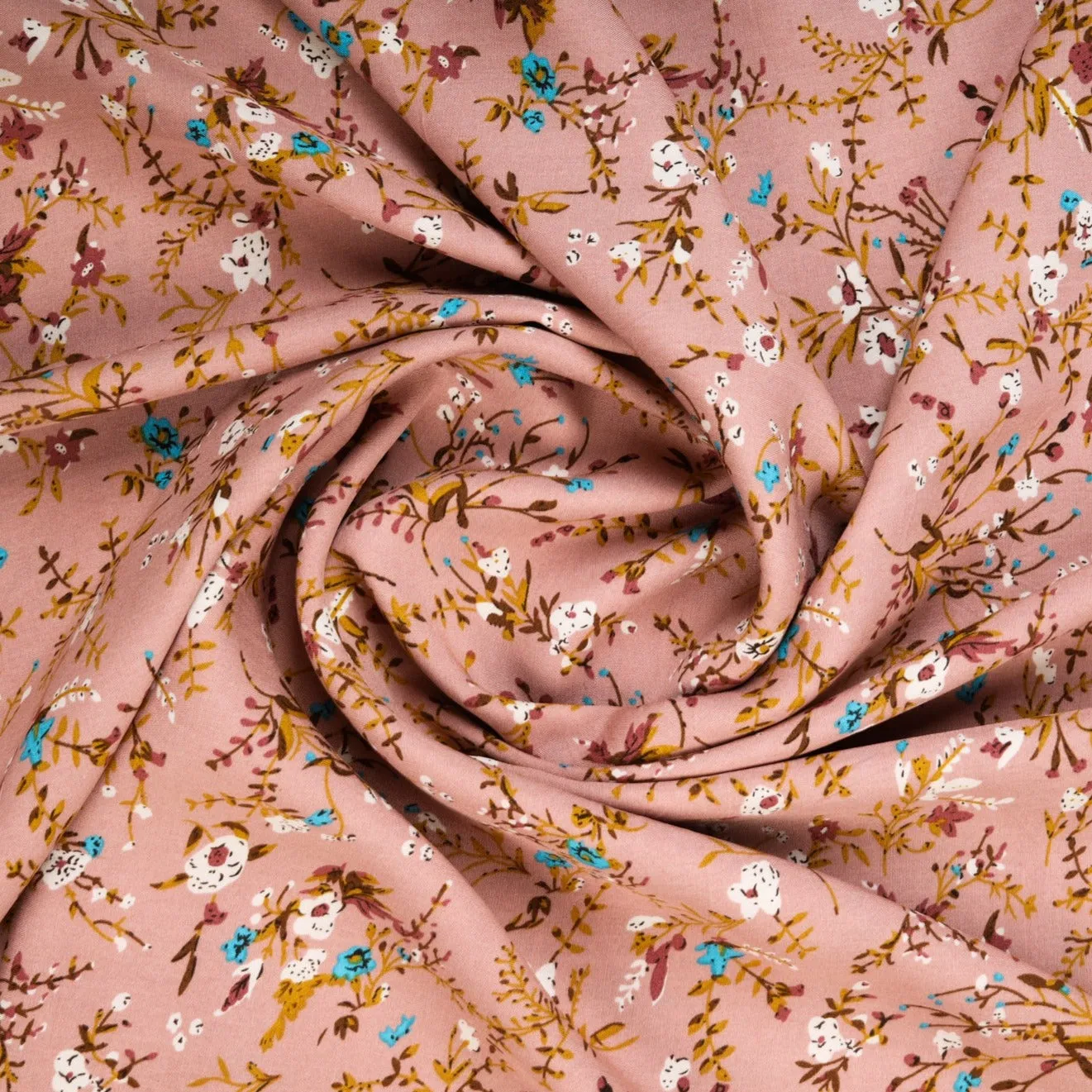 Peach Pink Ditsy Floral Print Rayon Fabric