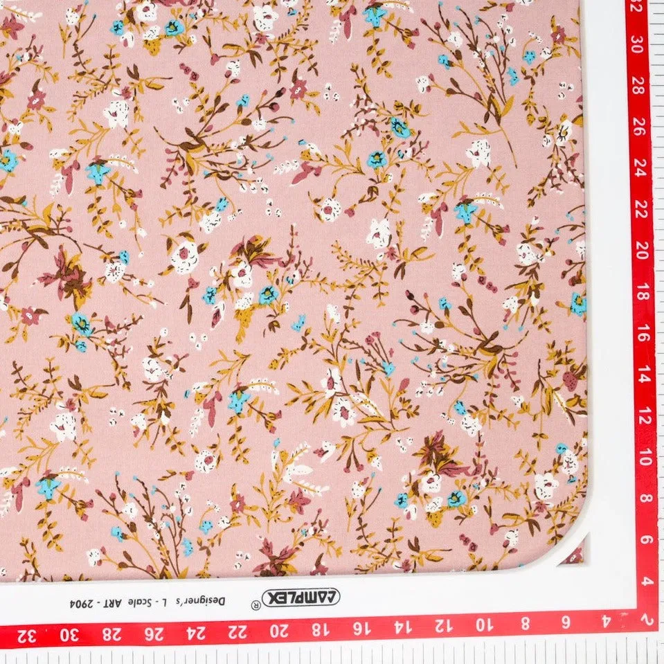 Peach Pink Ditsy Floral Print Rayon Fabric