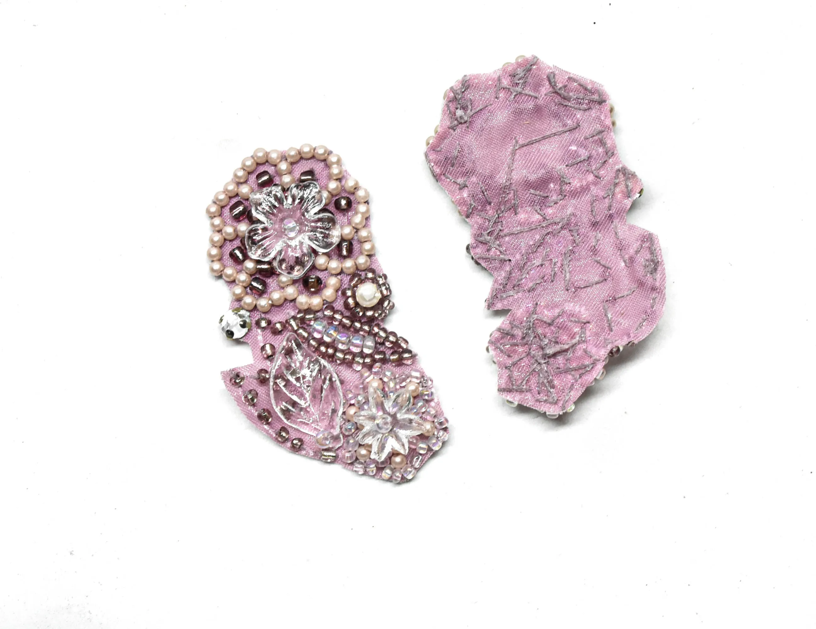 Pink Flower Applique with Beads and Pearls | Pink Pearl Flower Applique with Beads | Pink Beaded Flower Applique