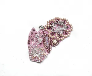 Pink Flower Applique with Beads and Pearls | Pink Pearl Flower Applique with Beads | Pink Beaded Flower Applique