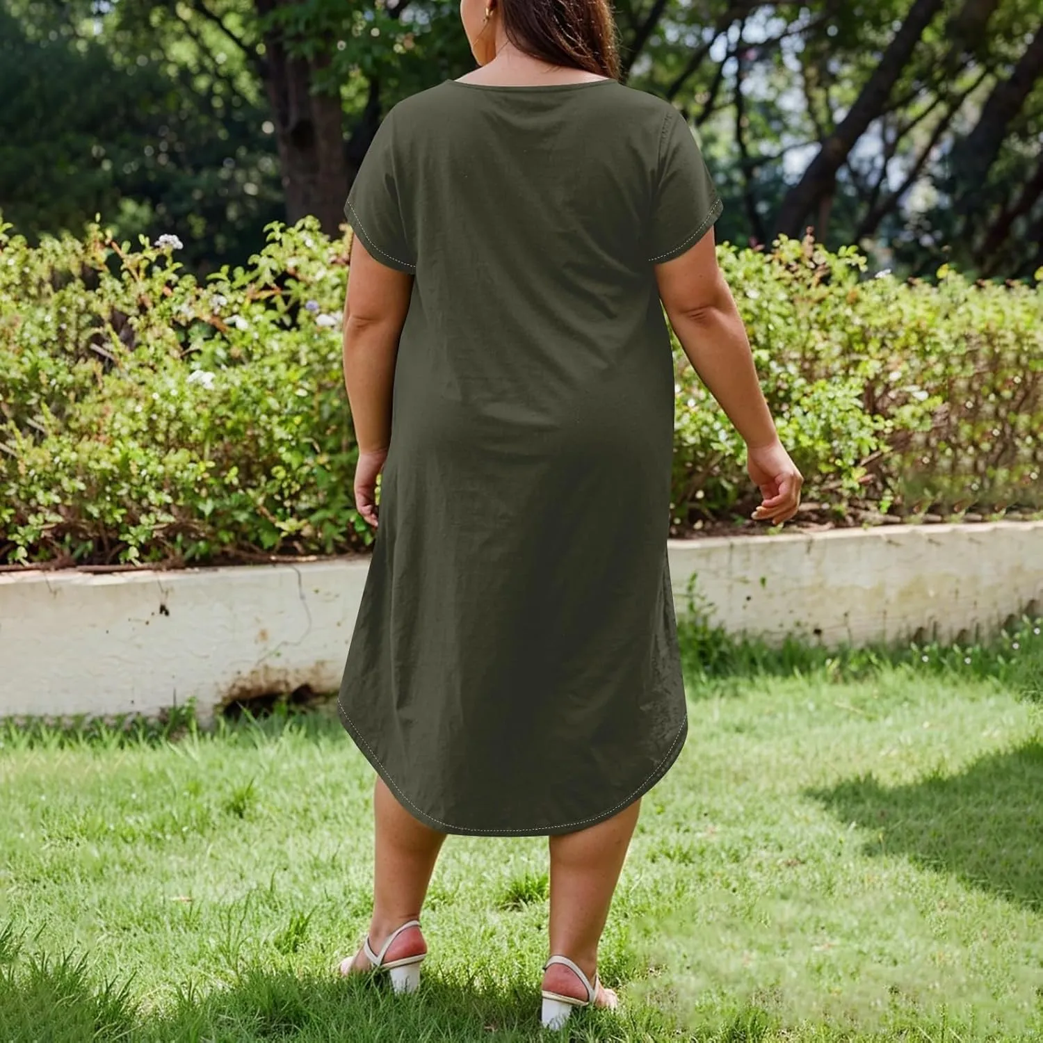 Plus Size Maxi Dress for Curvy Women Summer Casual Floral Print V Neck Pockets Beach Coverup Vacation Loose Sundress