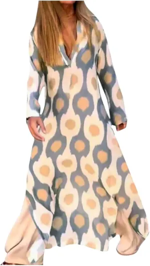 PTOLOCIF Boho Dress for Womens Long Sleeve Pleated V Neck Maxi Dress Plus Size Tiered Dress Casual Loose Flowy Beach Sundress