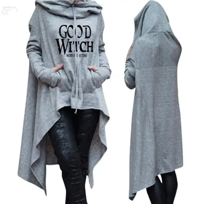 "Women’s Letter Print Hoodie – Long Irregular Sweatshirt"