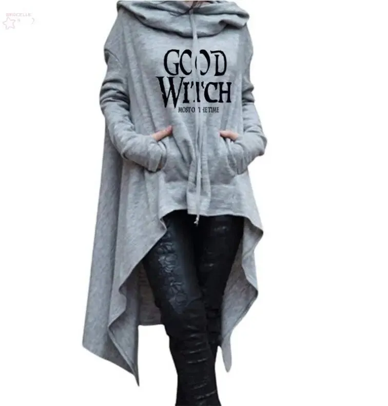 "Women’s Letter Print Hoodie – Long Irregular Sweatshirt"