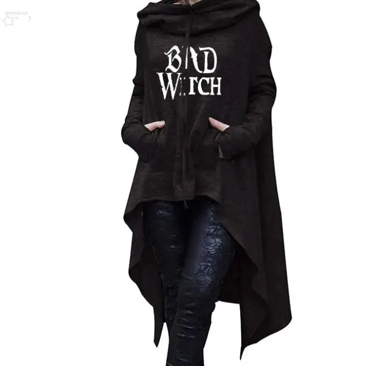 "Women’s Letter Print Hoodie – Long Irregular Sweatshirt"
