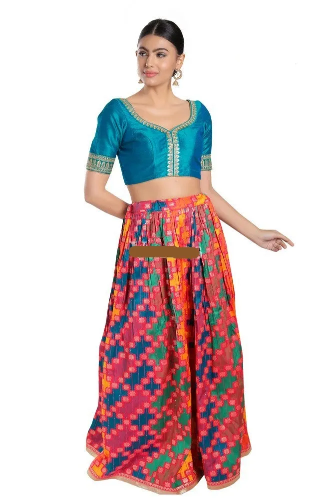 Readymade Mulbury Silk Padded Back Open Elbow Sleeves Rama Green Saree Blouse