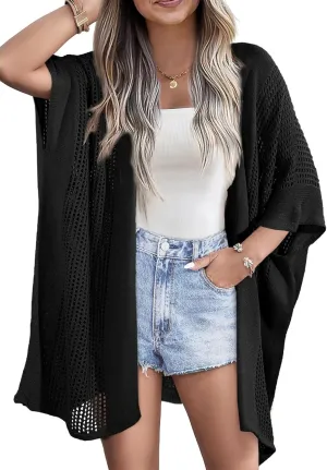 SHEWIN Cardigan Sweaters for Women 3/4 Sleeve Open Front Cover Up Crochet Lightweight Summer Cardigans Sweater