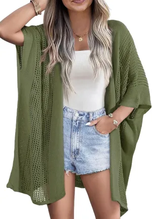 SHEWIN Cardigan Sweaters for Women 3/4 Sleeve Open Front Cover Up Crochet Lightweight Summer Cardigans Sweater