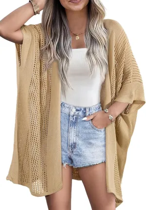 SHEWIN Cardigan Sweaters for Women 3/4 Sleeve Open Front Cover Up Crochet Lightweight Summer Cardigans Sweater