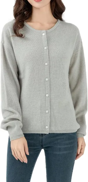 Simple&Opulence Womens Cardigan Button Down Crew Neck Sweater Open Front Long Sleeve Lightweight Knitted Sweaters