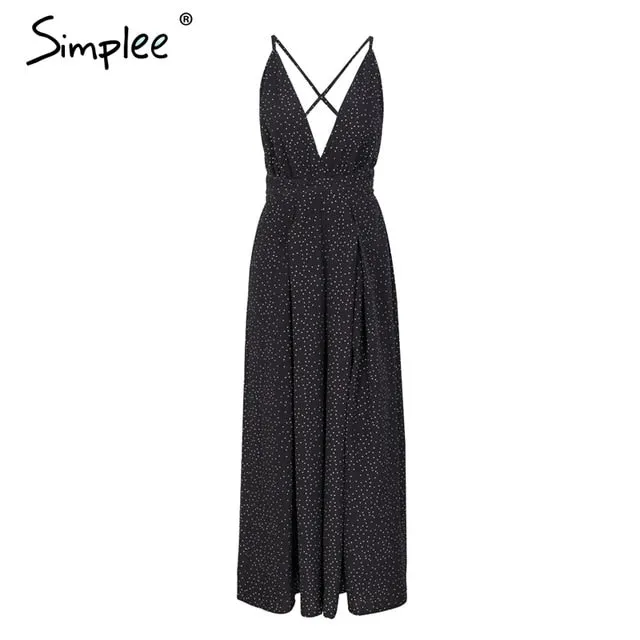 Simplee Sexy v neck backless print jumpsuit romper women