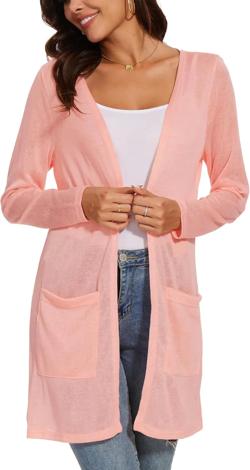 Spicy Sandia Sheer Summer Cardigans for Women Lightweight Open Front Long Sleeve Light Weight Duster Spring Trendy