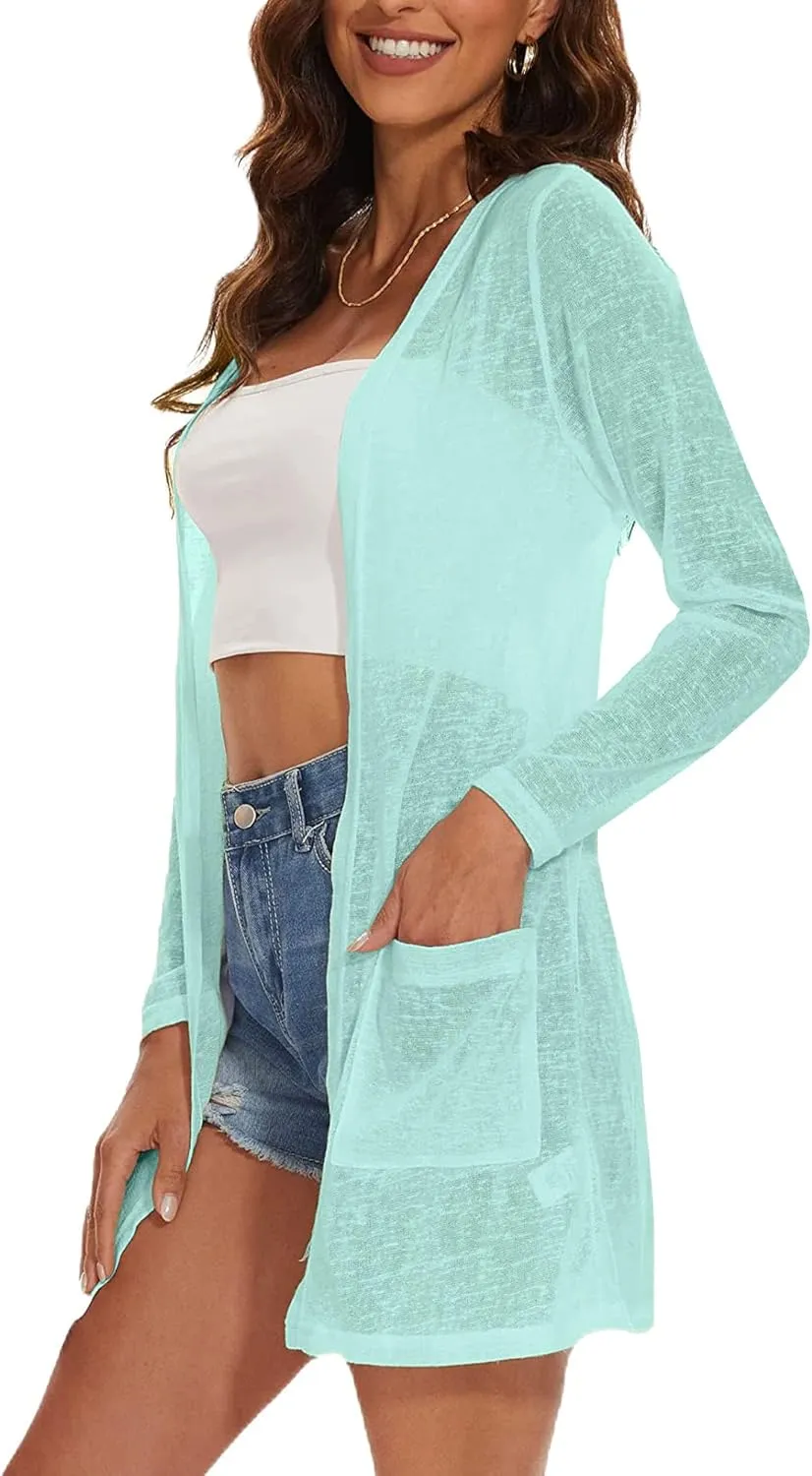 Spicy Sandia Sheer Summer Cardigans for Women Lightweight Open Front Long Sleeve Light Weight Duster Spring Trendy