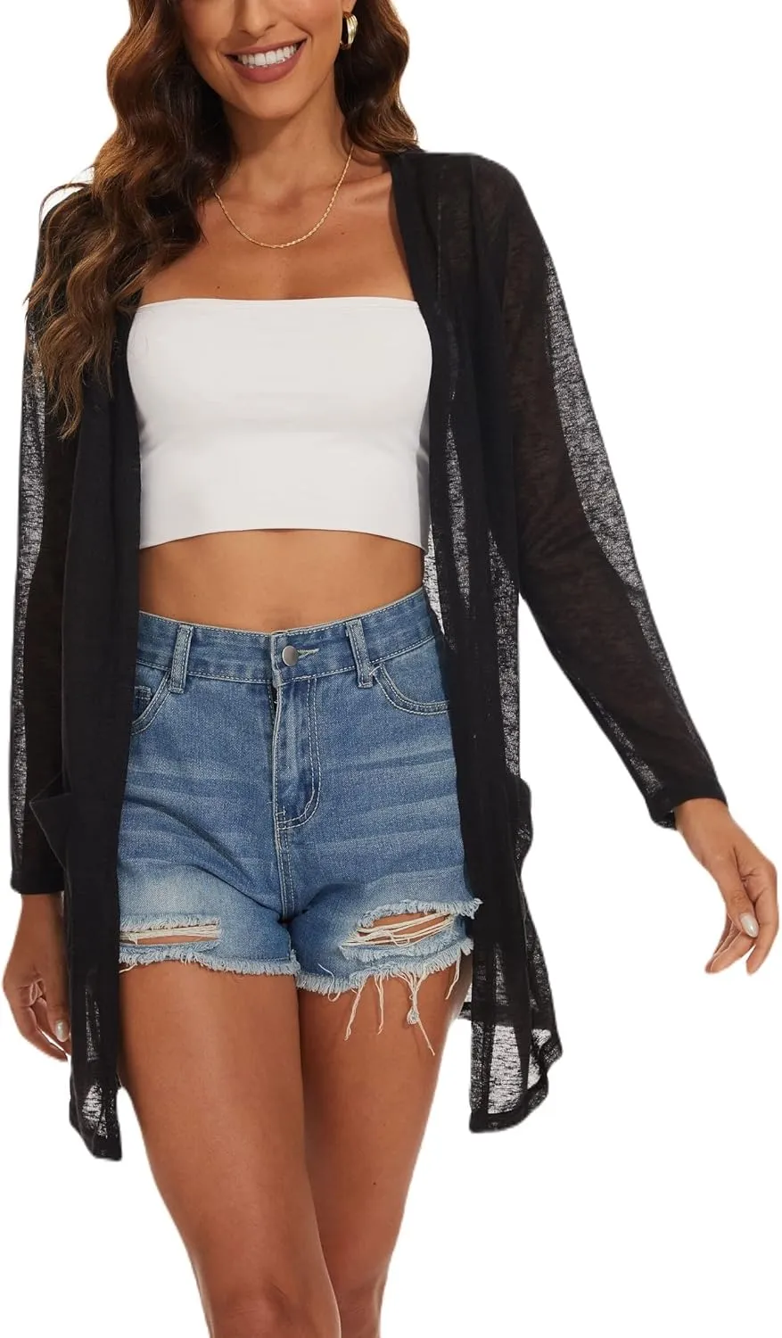 Spicy Sandia Sheer Summer Cardigans for Women Lightweight Open Front Long Sleeve Light Weight Duster Spring Trendy
