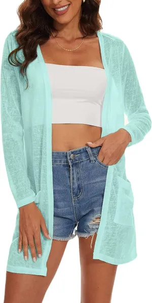 Spicy Sandia Sheer Summer Cardigans for Women Lightweight Open Front Long Sleeve Light Weight Duster Spring Trendy