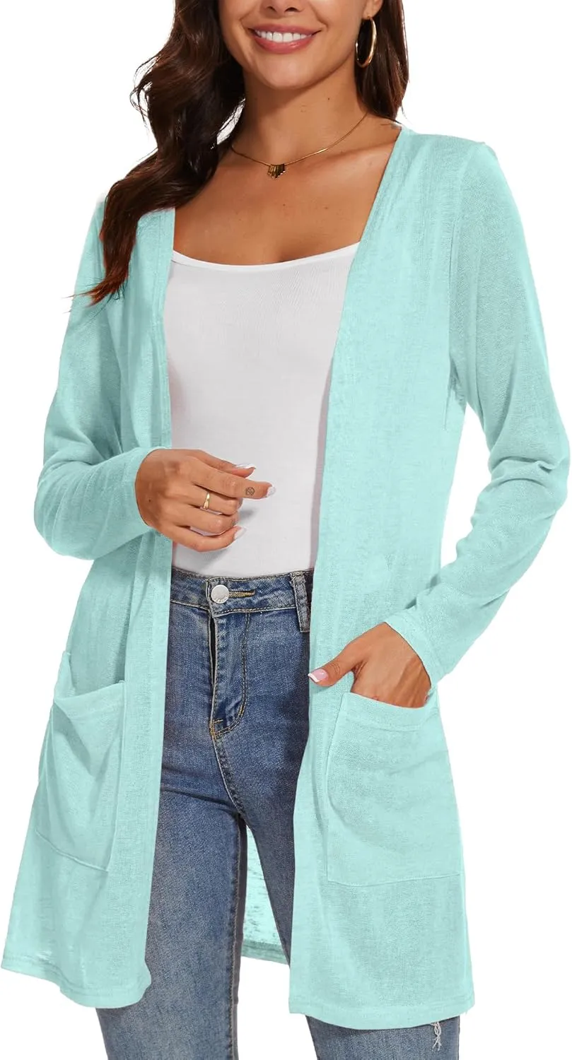 Spicy Sandia Sheer Summer Cardigans for Women Lightweight Open Front Long Sleeve Light Weight Duster Spring Trendy