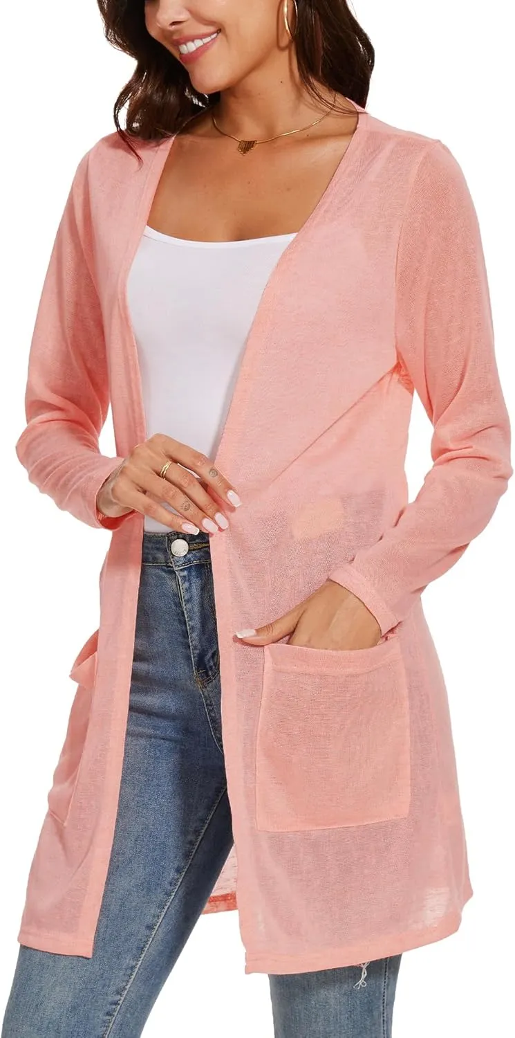 Spicy Sandia Sheer Summer Cardigans for Women Lightweight Open Front Long Sleeve Light Weight Duster Spring Trendy