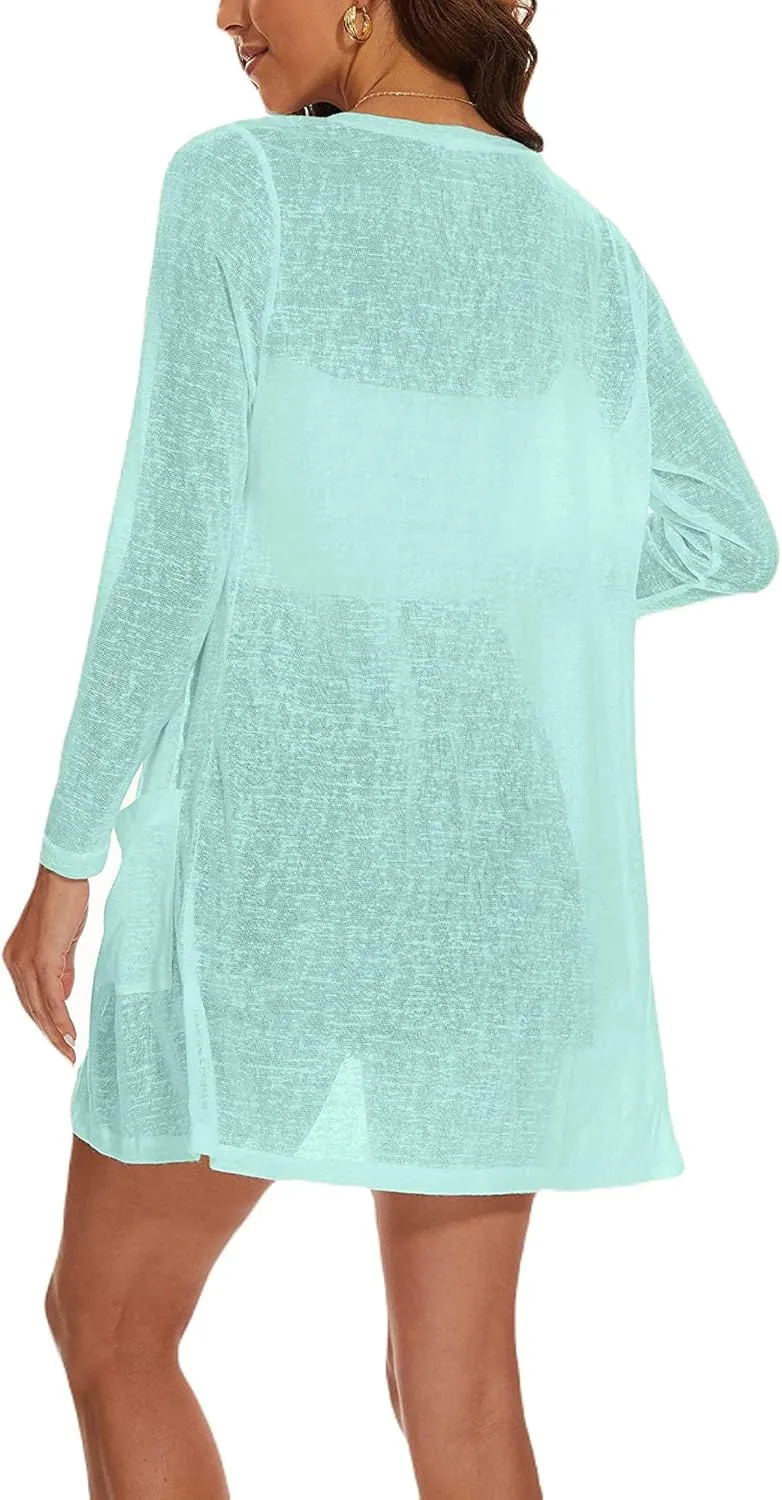 Spicy Sandia Sheer Summer Cardigans for Women Lightweight Open Front Long Sleeve Light Weight Duster Spring Trendy