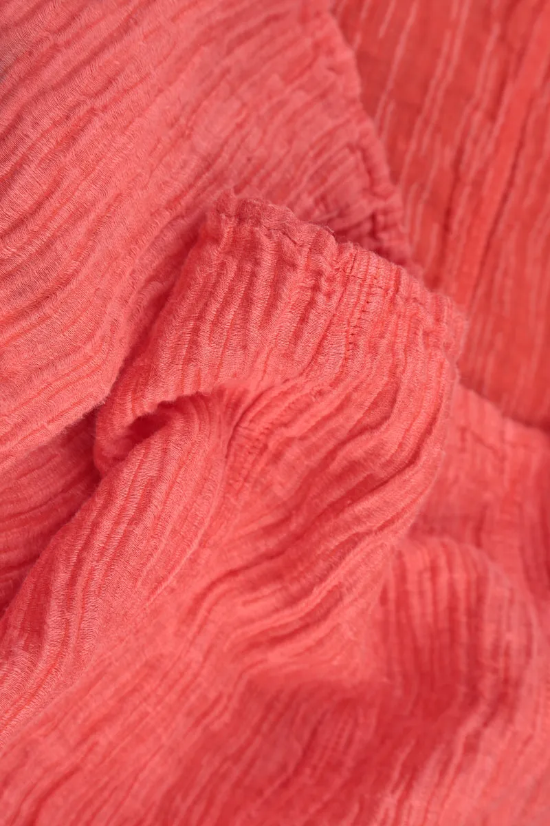 Sweetheart Neck Crinkled Living Coral Silk Top