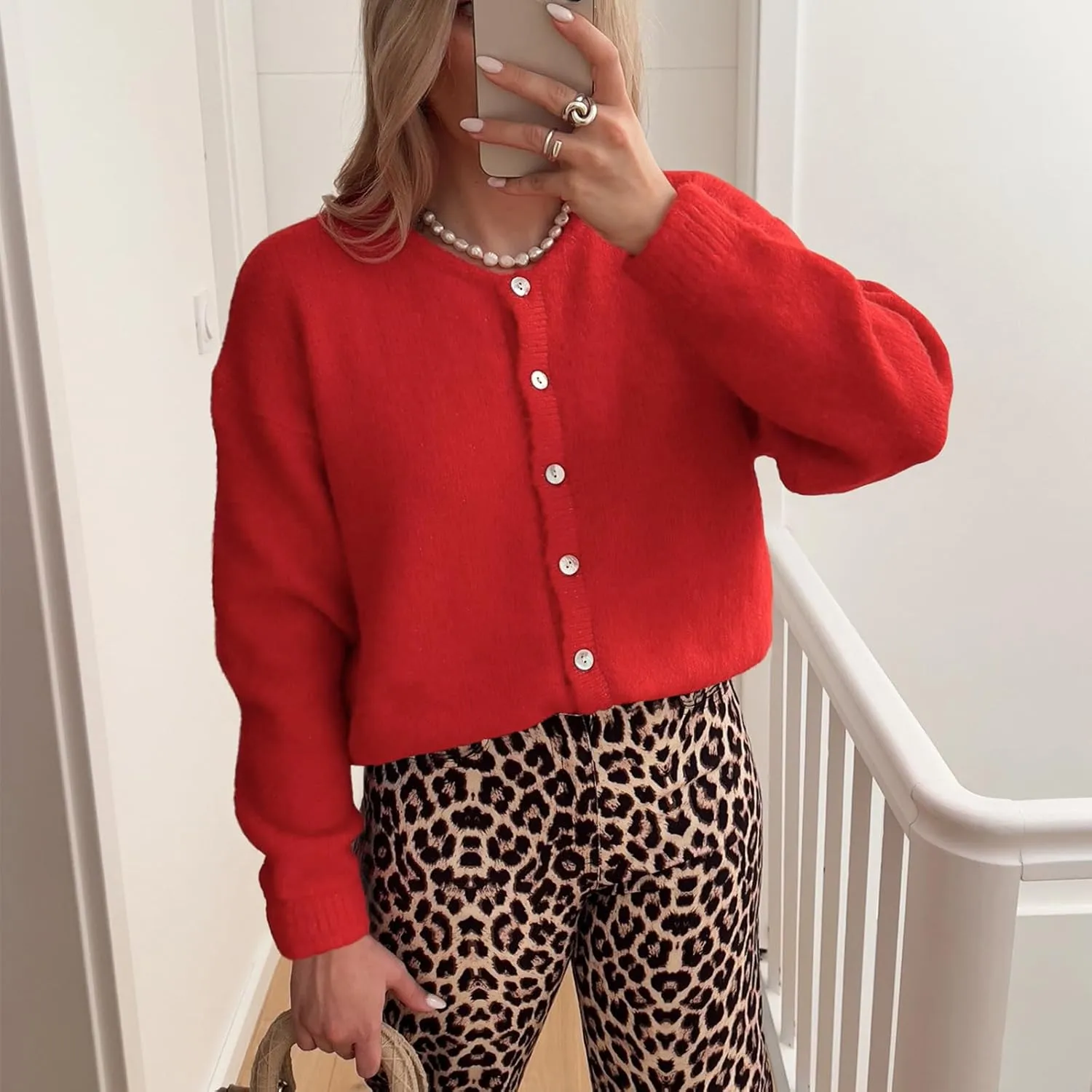ThCreasa Womens Open Front Cardigan Sweaters Button Down Long Sleeve Casual Crew Neck Solid Knit Cardigans Outerwear