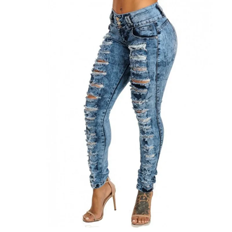 Trendy Ripped High Waist Denim Jeans