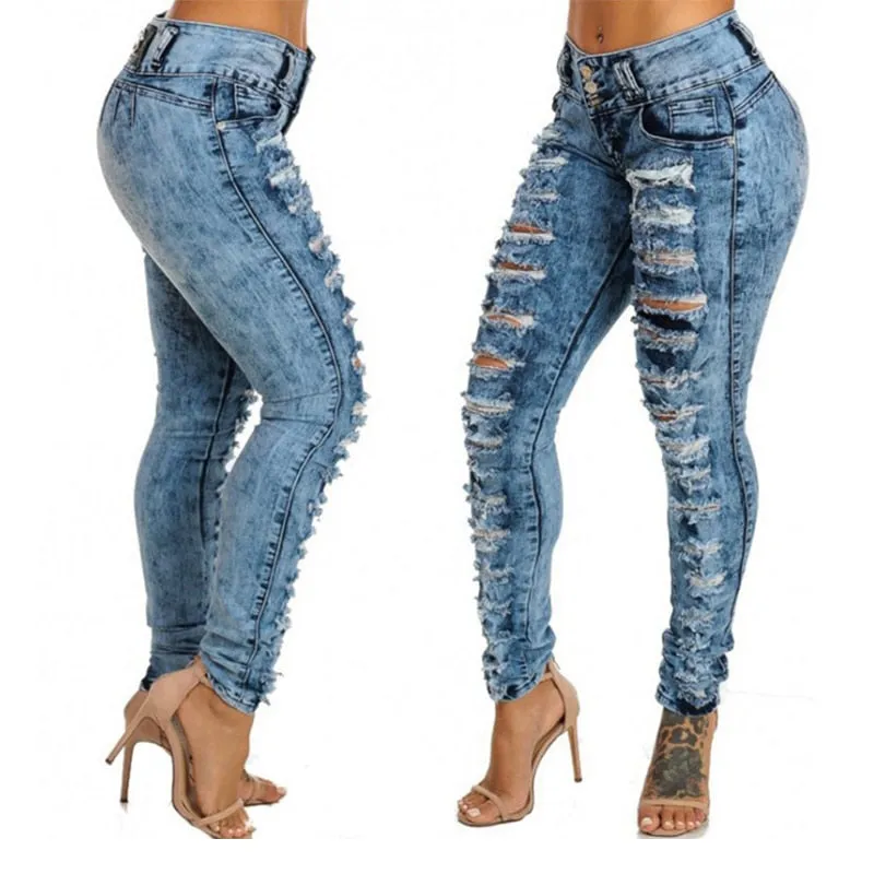 Trendy Ripped High Waist Denim Jeans