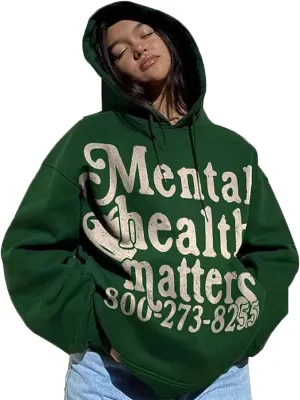 Unisex Y2k Grunge Hoodies Mental Health Print Casual Streetwear Hoodies Gothic Retro Y2k Harajuku Women Men Hoodies