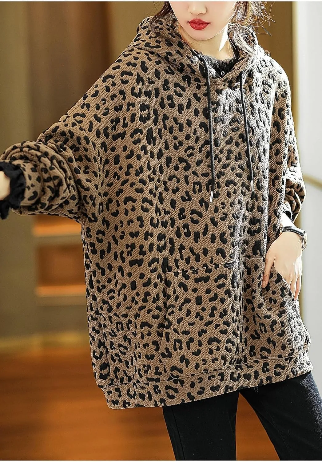 utcoco Womens Oversized Hoodies Leopard Print Sweatshirts Long Sleeve Sweaters Pullover 2024 Fall Outfits